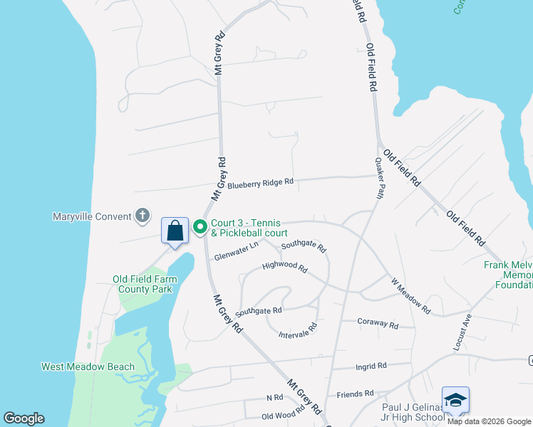 map of restaurants, bars, coffee shops, grocery stores, and more near 63 West Meadow Road in Setauket- East Setauket