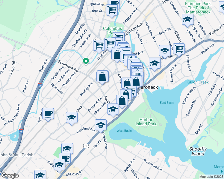 map of restaurants, bars, coffee shops, grocery stores, and more near 318 Prospect Avenue in Mamaroneck
