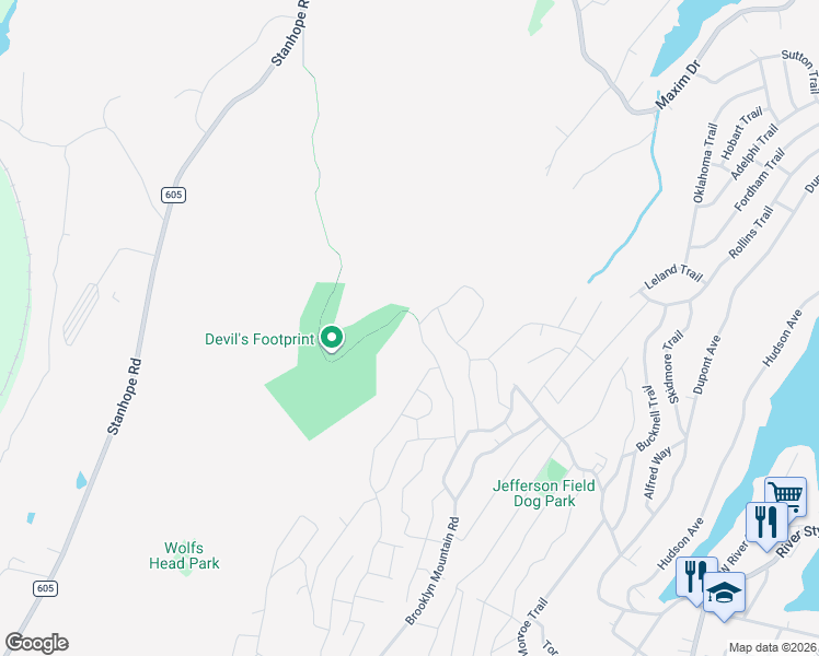 map of restaurants, bars, coffee shops, grocery stores, and more near 41 Columbia Trail in Hopatcong