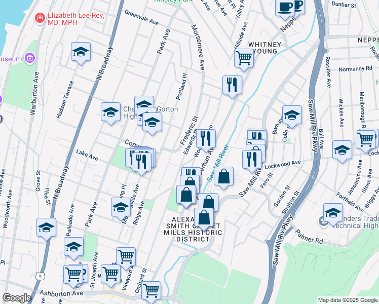 map of restaurants, bars, coffee shops, grocery stores, and more near 274 Edwards Place in Yonkers