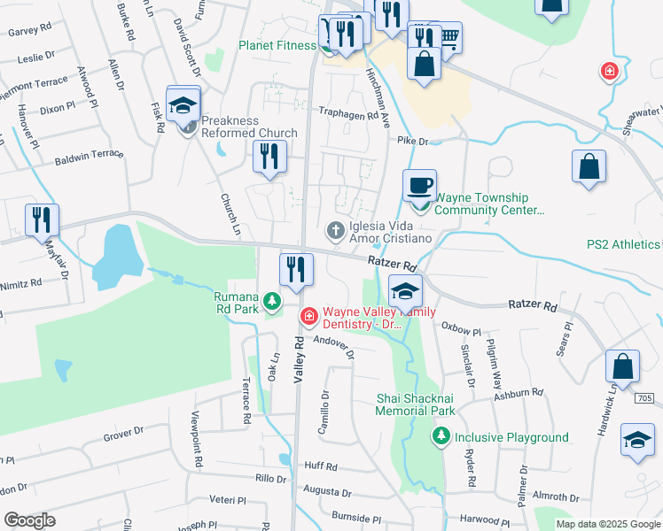 map of restaurants, bars, coffee shops, grocery stores, and more near 7 Dubel Road in Wayne