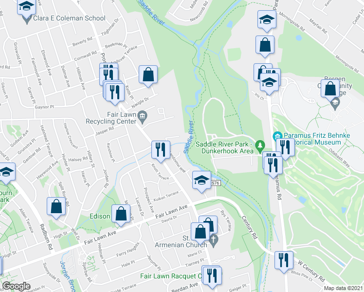 map of restaurants, bars, coffee shops, grocery stores, and more near 42-08 Cosgrove Court in Fair Lawn