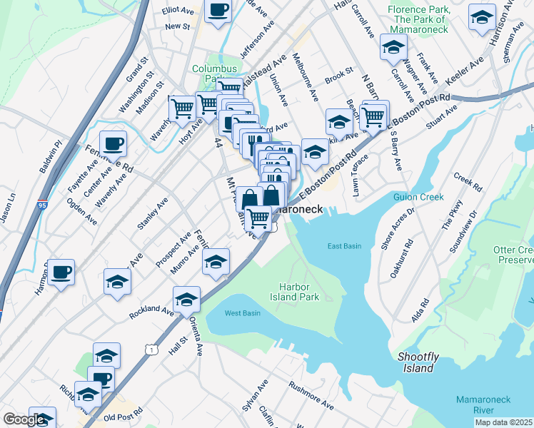 map of restaurants, bars, coffee shops, grocery stores, and more near 126 Library Lane in Mamaroneck