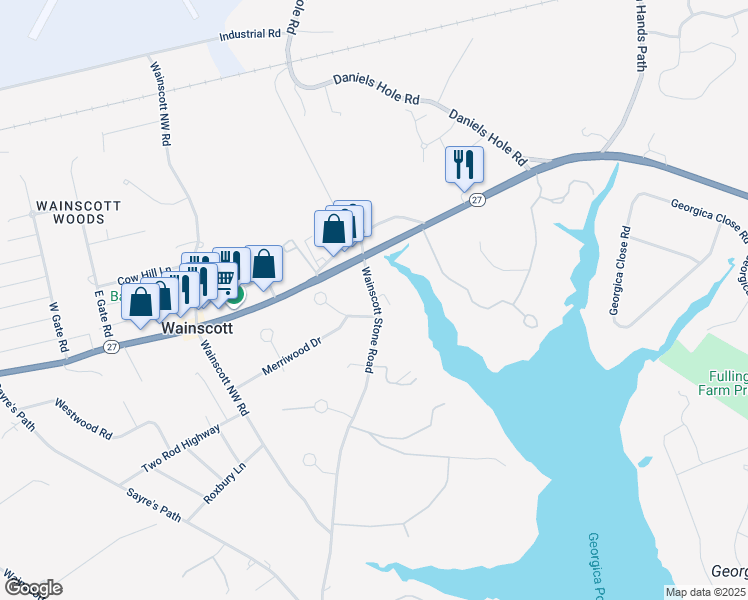 map of restaurants, bars, coffee shops, grocery stores, and more near 4 Fernwood Road in Wainscott