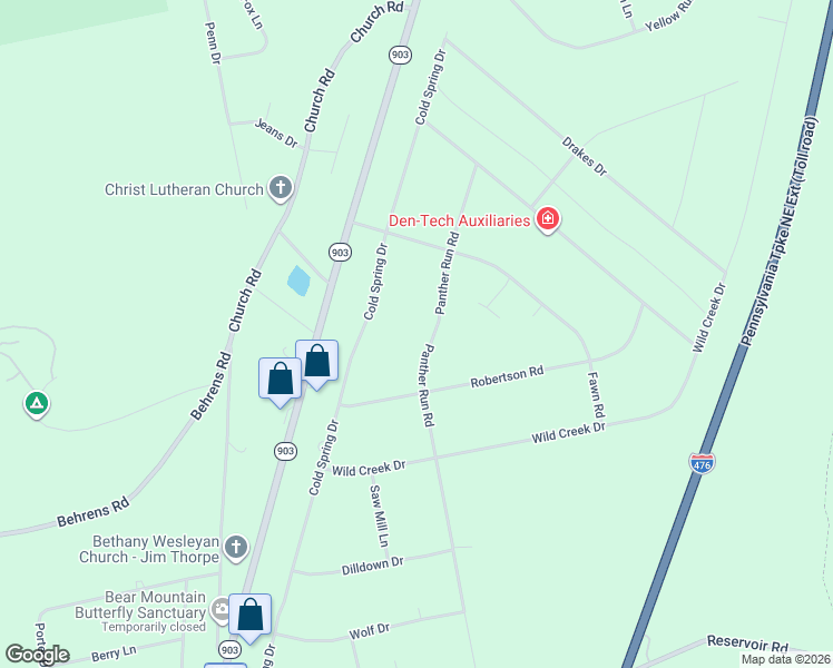 map of restaurants, bars, coffee shops, grocery stores, and more near 423-448 Panther Run Rd in Jim Thorpe