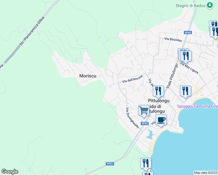map of restaurants, bars, coffee shops, grocery stores, and more near 13 Via Giuanne Secche in Provincia di Sassari
