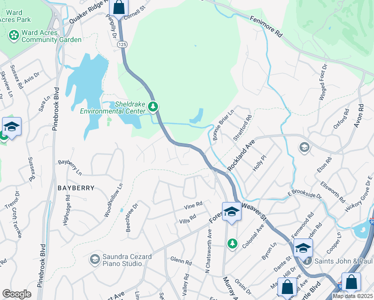 map of restaurants, bars, coffee shops, grocery stores, and more near 533 Weaver Street in Larchmont