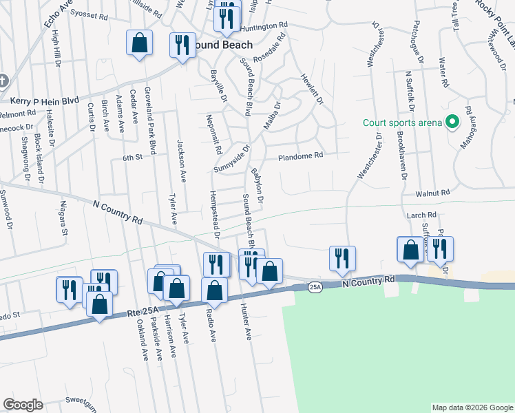 map of restaurants, bars, coffee shops, grocery stores, and more near 37 Sound Beach Boulevard in Sound Beach