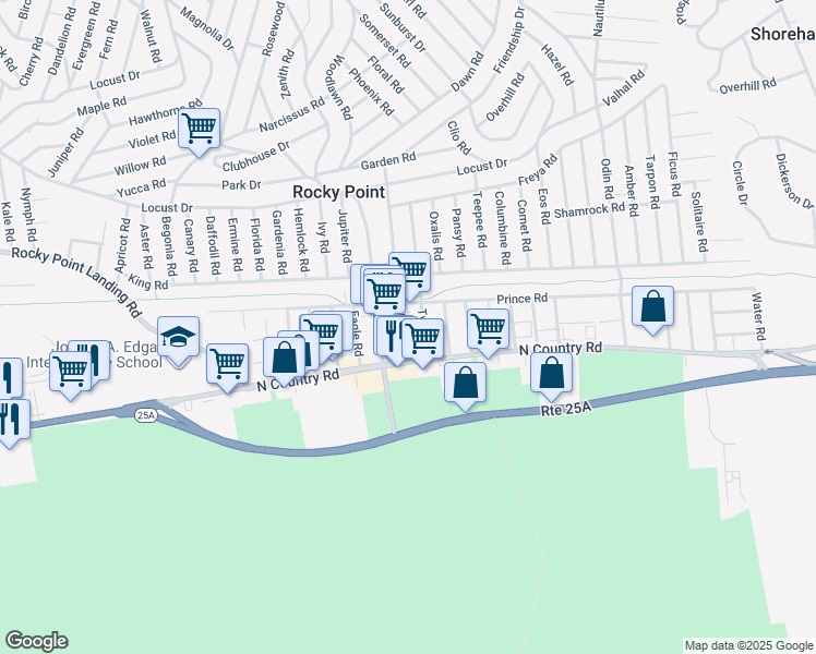 map of restaurants, bars, coffee shops, grocery stores, and more near 23 Polk Street in Rocky Point