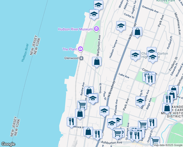 map of restaurants, bars, coffee shops, grocery stores, and more near 140 Ravine Avenue in Yonkers