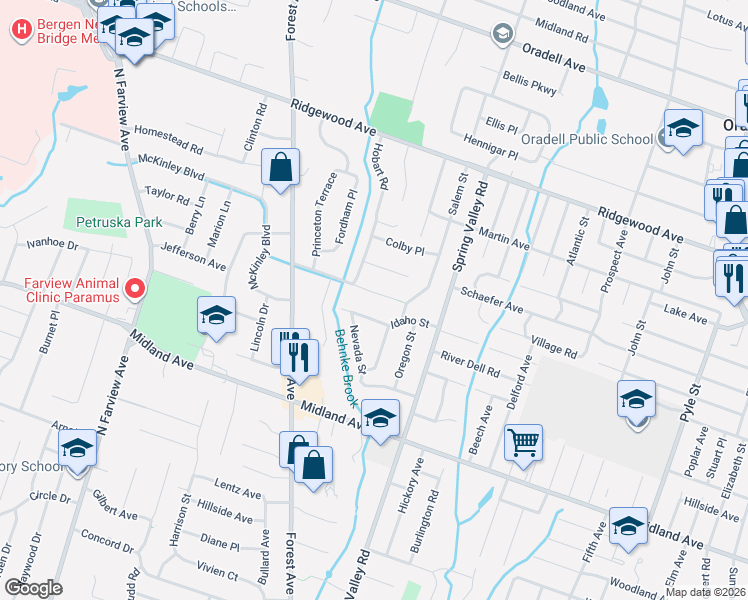 map of restaurants, bars, coffee shops, grocery stores, and more near 274 Seton Hall Drive in Paramus