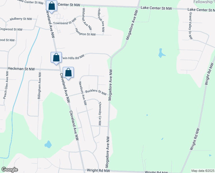 map of restaurants, bars, coffee shops, grocery stores, and more near 3030 Skipton Cir NW in Uniontown