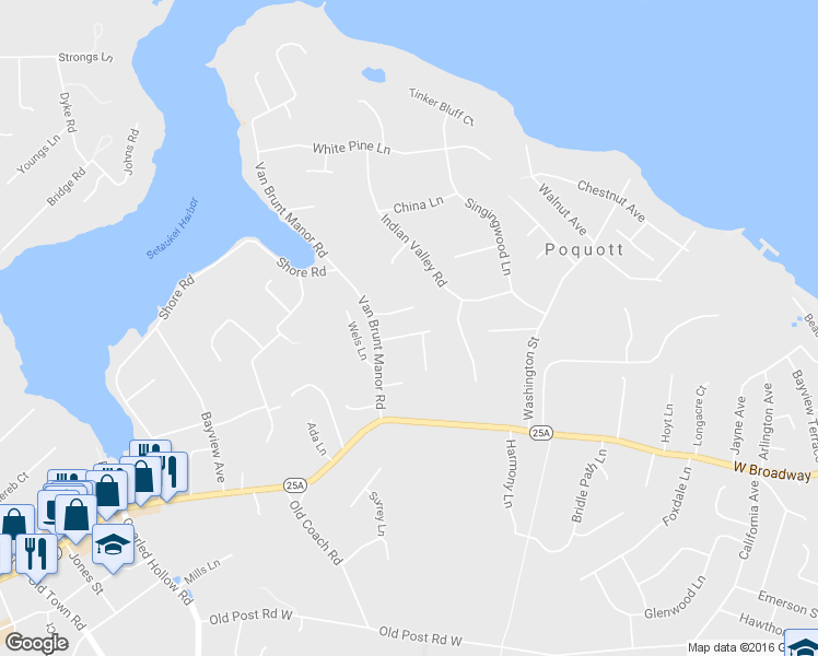 map of restaurants, bars, coffee shops, grocery stores, and more near 7 Sharon Avenue in Setauket- East Setauket