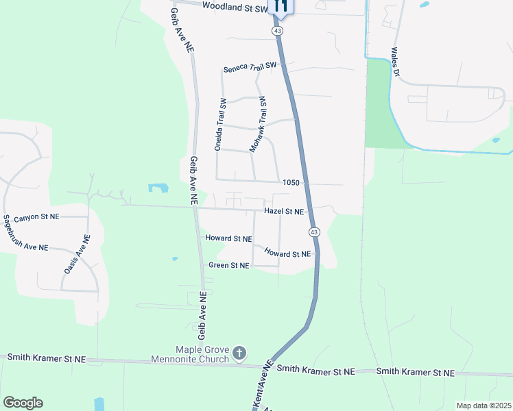 map of restaurants, bars, coffee shops, grocery stores, and more near 327 Hazel Street Northeast in Hartville