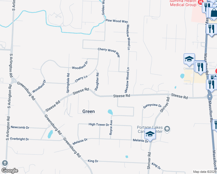 map of restaurants, bars, coffee shops, grocery stores, and more near 4381 Willow Wood Way in Uniontown