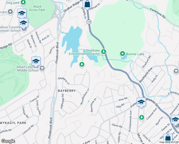 map of restaurants, bars, coffee shops, grocery stores, and more near 203 Woodhollow Lane in New Rochelle