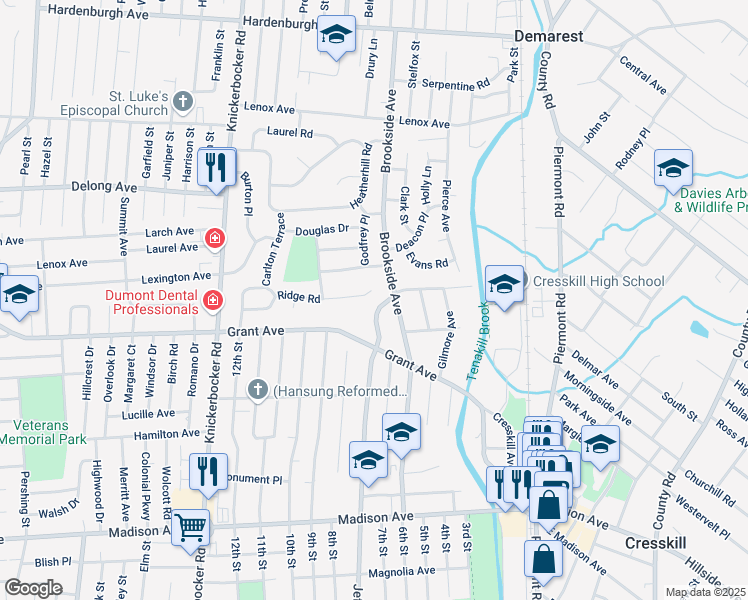 map of restaurants, bars, coffee shops, grocery stores, and more near 43 Merrifield Way in Cresskill