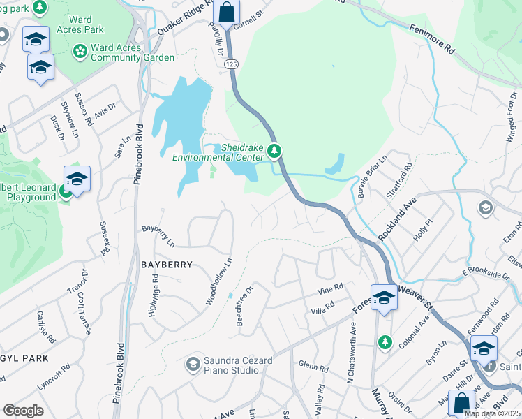 map of restaurants, bars, coffee shops, grocery stores, and more near 32 Bonnie Way in Larchmont