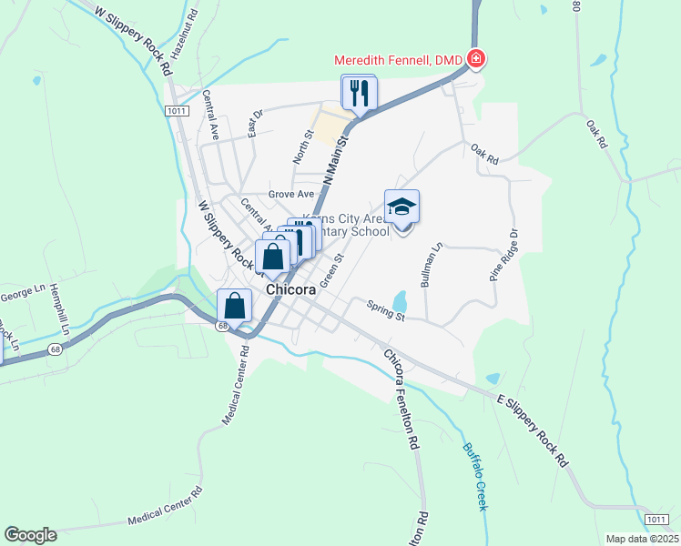 map of restaurants, bars, coffee shops, grocery stores, and more near 117 Green Street in Chicora