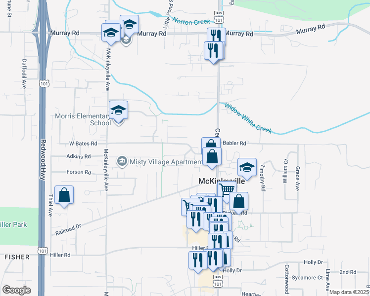 map of restaurants, bars, coffee shops, grocery stores, and more near 1455 Chickadee Court in McKinleyville