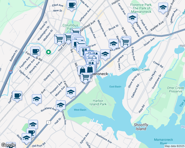 map of restaurants, bars, coffee shops, grocery stores, and more near 126 Library Lane in Mamaroneck