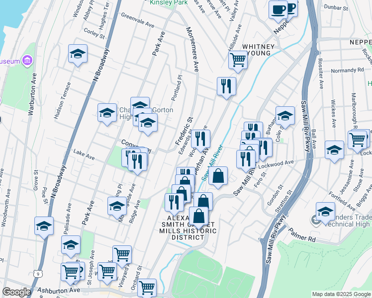 map of restaurants, bars, coffee shops, grocery stores, and more near 274 Edwards Place in Yonkers