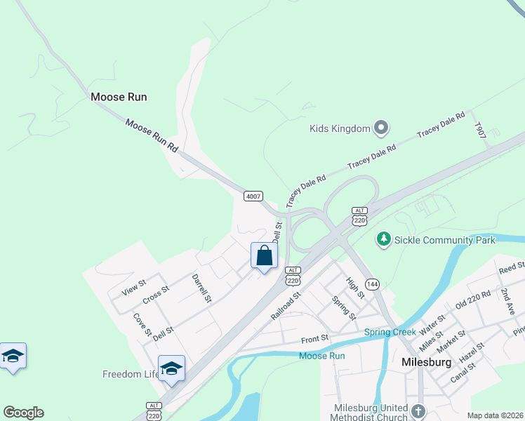 map of restaurants, bars, coffee shops, grocery stores, and more near State Route 4007 in Bellefonte