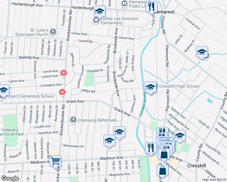 map of restaurants, bars, coffee shops, grocery stores, and more near 43 Merrifield Way in Cresskill