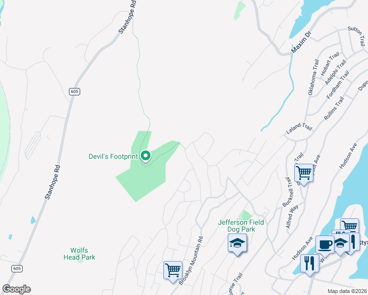 map of restaurants, bars, coffee shops, grocery stores, and more near 41 Columbia Trail in Hopatcong