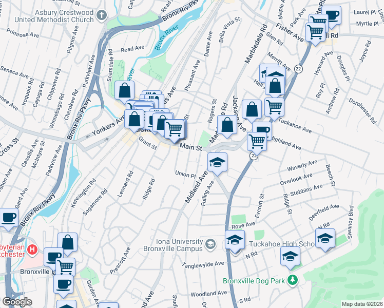 map of restaurants, bars, coffee shops, grocery stores, and more near 51 Washington Street in Tuckahoe