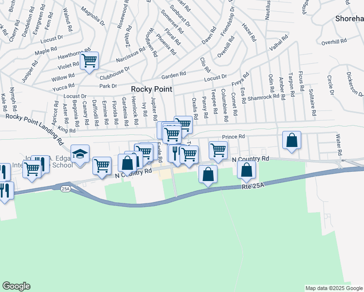 map of restaurants, bars, coffee shops, grocery stores, and more near 23 Polk Street in Rocky Point