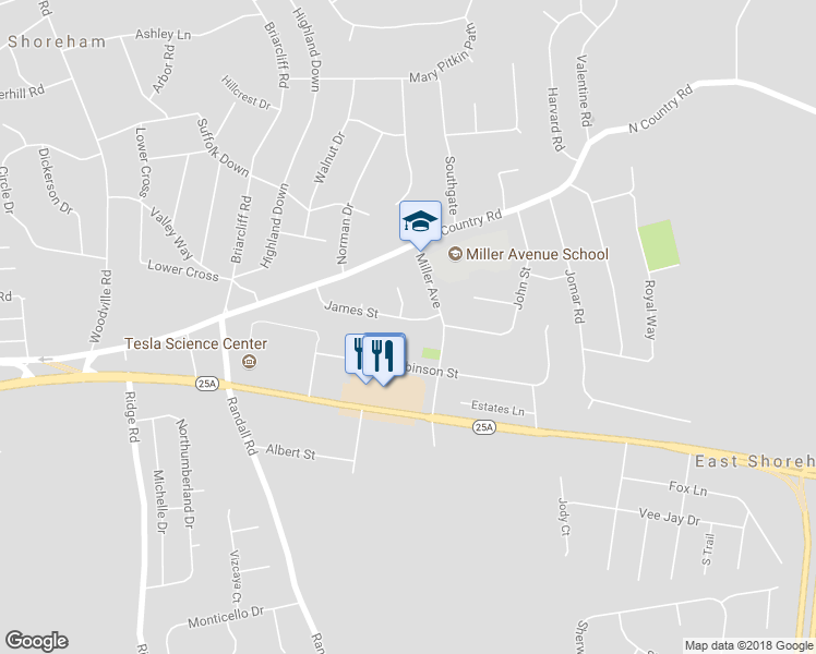 map of restaurants, bars, coffee shops, grocery stores, and more near 24 James Street in Shoreham