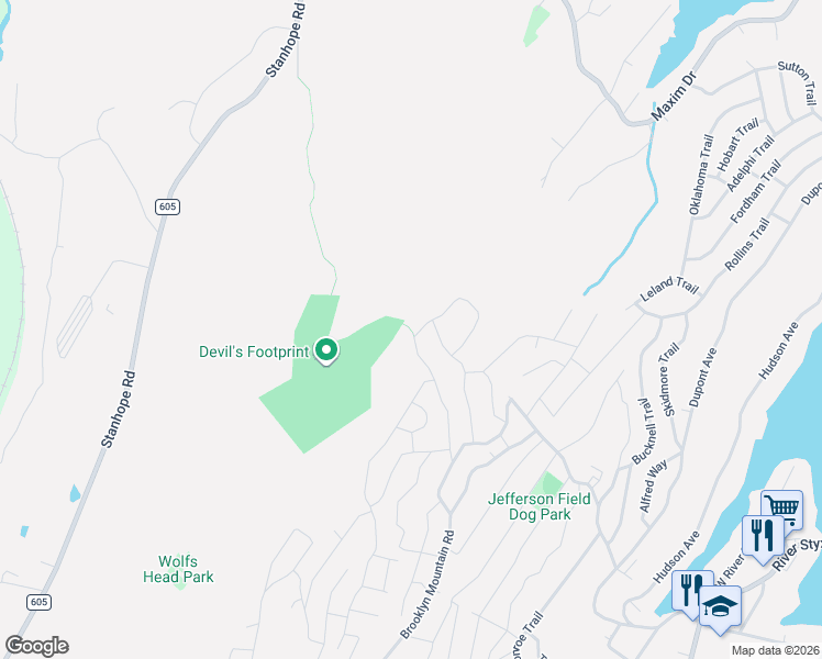map of restaurants, bars, coffee shops, grocery stores, and more near 41 Columbia Trail in Hopatcong