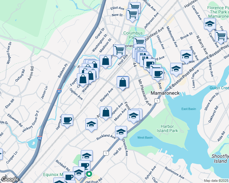 map of restaurants, bars, coffee shops, grocery stores, and more near 441 Palmer Avenue in Mamaroneck