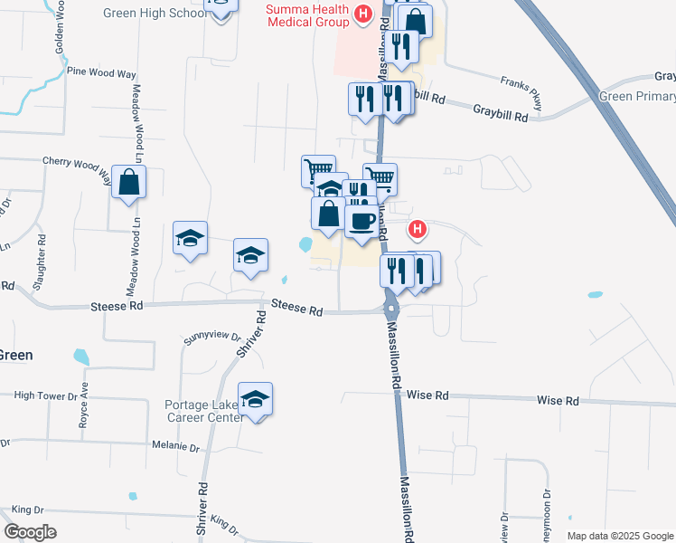 map of restaurants, bars, coffee shops, grocery stores, and more near 1843 Steese Road in Uniontown