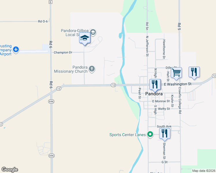 map of restaurants, bars, coffee shops, grocery stores, and more near 395 Hilty Drive in Pandora