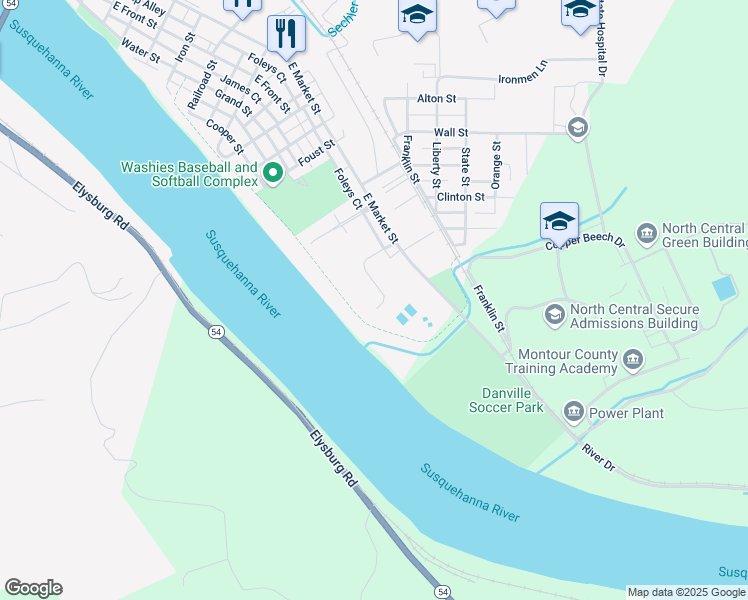 map of restaurants, bars, coffee shops, grocery stores, and more near Fishers Court in Danville
