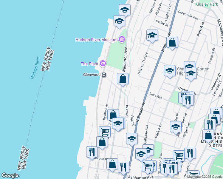 map of restaurants, bars, coffee shops, grocery stores, and more near 140 Ravine Avenue in Yonkers
