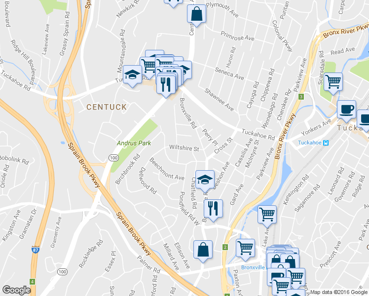 map of restaurants, bars, coffee shops, grocery stores, and more near 41 Wiltshire Street in Yonkers