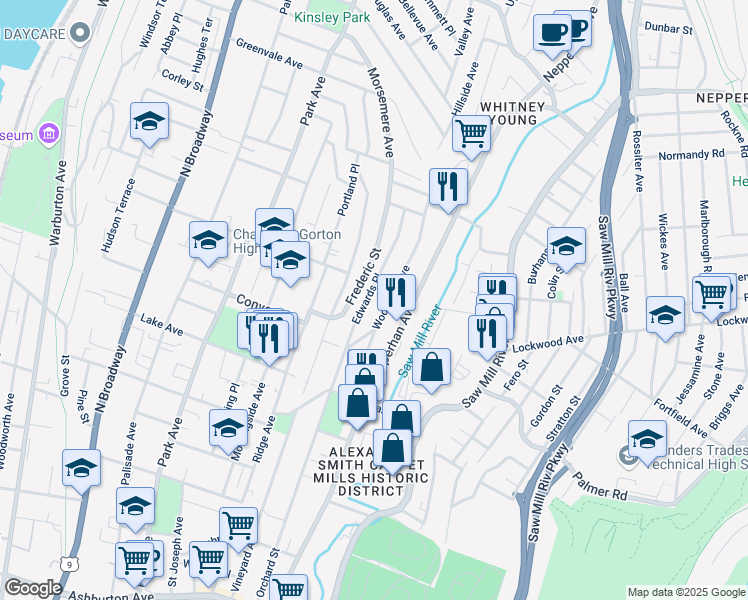 map of restaurants, bars, coffee shops, grocery stores, and more near 274 Edwards Place in Yonkers