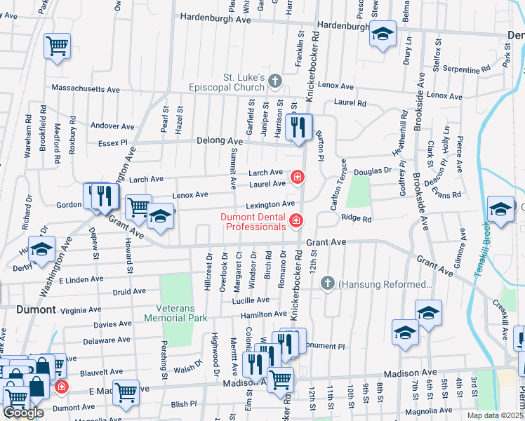 map of restaurants, bars, coffee shops, grocery stores, and more near 58 Revere Drive in Dumont