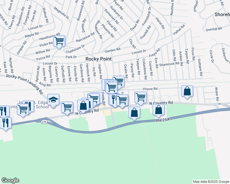 map of restaurants, bars, coffee shops, grocery stores, and more near 23 Polk Street in Rocky Point