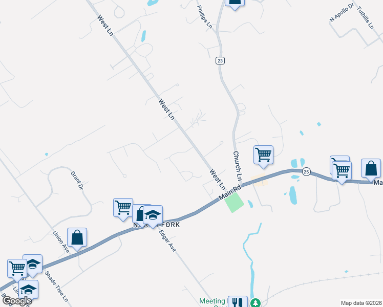 map of restaurants, bars, coffee shops, grocery stores, and more near 37 Witt Lane in Riverhead