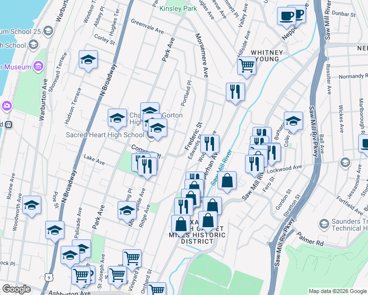 map of restaurants, bars, coffee shops, grocery stores, and more near 284 Sommerville Place in Yonkers
