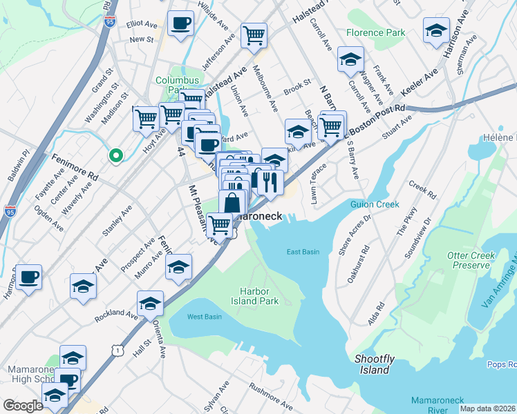 map of restaurants, bars, coffee shops, grocery stores, and more near in Mamaroneck