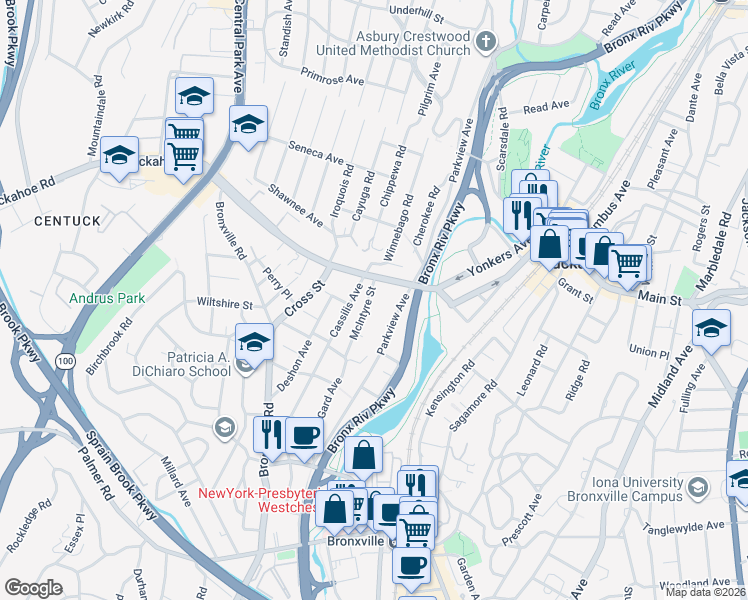 map of restaurants, bars, coffee shops, grocery stores, and more near 37 Mc Corkle Street in Bronxville