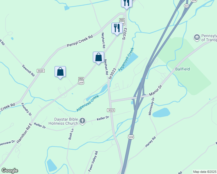 map of restaurants, bars, coffee shops, grocery stores, and more near M Easton Belmont Pike in Stroudsburg