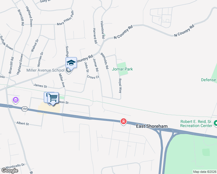 map of restaurants, bars, coffee shops, grocery stores, and more near 27 Jomar Road in Shoreham