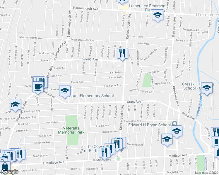 map of restaurants, bars, coffee shops, grocery stores, and more near 225 Lexington Avenue in Dumont