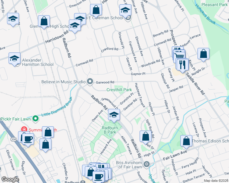 map of restaurants, bars, coffee shops, grocery stores, and more near 8 Godwin Avenue in Fair Lawn